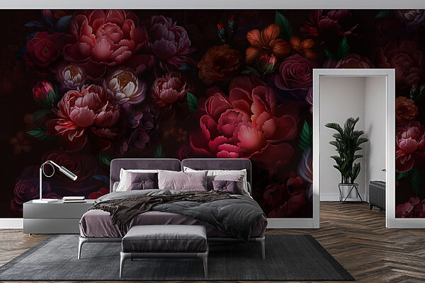 Group of flowers on a dark background Wall murals Group of flowers on a dark background