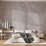 Wall murals White and gray background with leaves