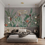 Wall murals Wallpaper with a pattern of flowers and leaves