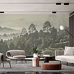 Wall murals Landscape of trees and fog