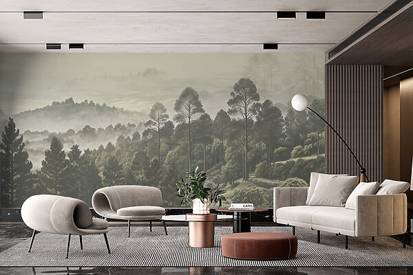 Landscape of trees and fog Wall murals Landscape of trees and fog