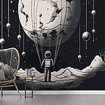 Wall murals Astronaut in space with a balloon in the sky