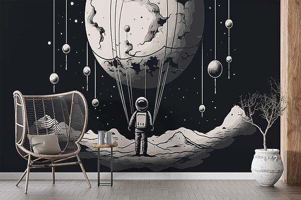Wall murals Astronaut in space with a balloon in the sky (SKU: w01850) Wall murals Wall murals Astronaut in space with a balloon in the sky (SKU: w01850)