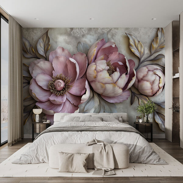 Wall mural Group of flowers with leaves