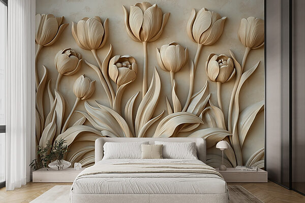 Wall mural Elegant Beige Tulip Sculptures Bloom