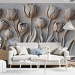 Wall murals White flower carving on a wall
