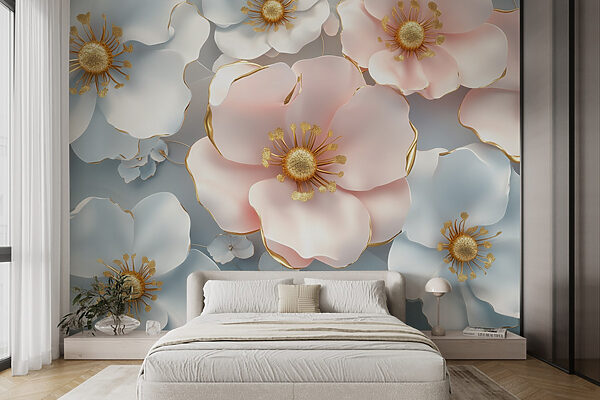 Group of white and pink flowers Wall murals Group of white and pink flowers