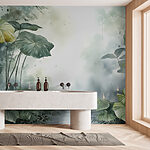 Wall murals Painting of a pond with plants and water