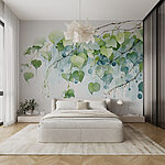Wall murals Watercolor painting of a branch with leaves and blue berries
