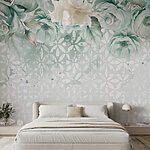 Wall murals Pale flowers on lace backdrop.