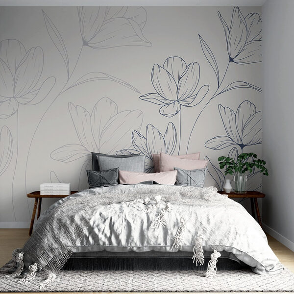 Wall mural Drawing of flowers on a white background