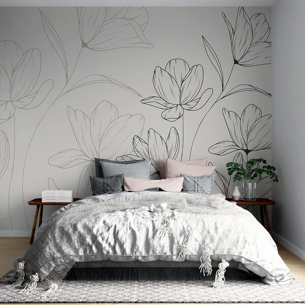 Drawing of flowers on a white background Wall murals Drawing of flowers on a white background