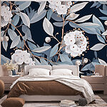 Wall murals Floral pattern with white flowers and leaves