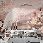 Wall murals White bird standing on rocks surrounded by flowers