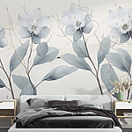 Wall murals Group of white flowers with leaves