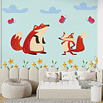 Wall murals Cartoon of foxes and a butterfly