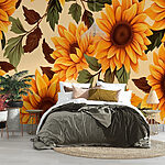 Wall murals Pattern of sunflowers and leaves