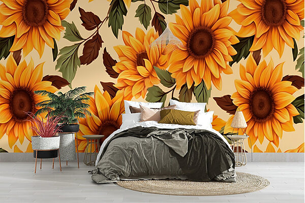 Pattern of sunflowers and leaves Wall murals Pattern of sunflowers and leaves