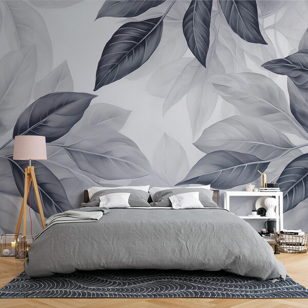 Elegance in Monochrome Leaves Wall murals Elegance in Monochrome Leaves
