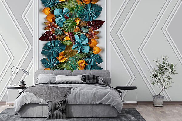 White door with colorful leaves Wall murals White door with colorful leaves