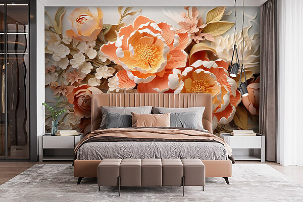 Group of flowers on a white surface Wall murals Group of flowers on a white surface