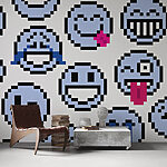 Wall murals Seamless pattern of blue smiley faces