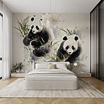 Wall murals Couple of pandas in grass