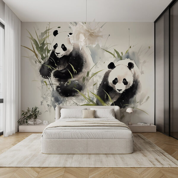 Couple of pandas in grass Wall murals Couple of pandas in grass