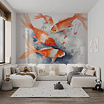 Wall murals Group of orange and white fish swimming in water