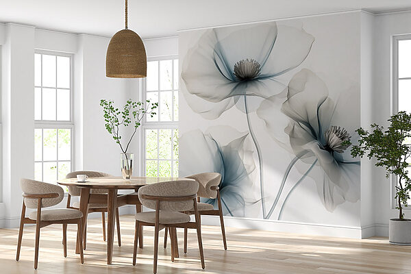 Group of flowers with light blue petals Wall mural Group of flowers with light blue petals