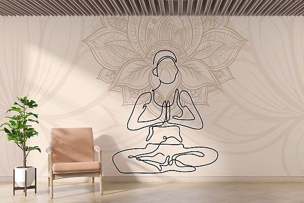 Drawing of a woman sitting in a lotus pose Wall murals Drawing of a woman sitting in a lotus pose