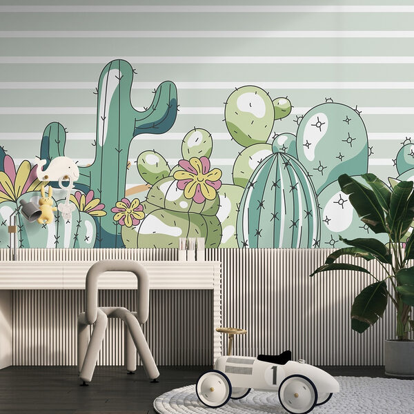 Group of cactuses with flowers Wall murals Group of cactuses with flowers