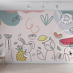 Wall murals Cartoon animals holding fruits