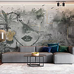 Wall murals Painting of a woman's face and plants