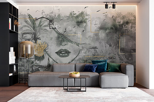 Painting of a woman's face and plants Wall murals Painting of a woman's face and plants