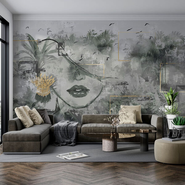Painting of a woman's face and plants Wall mural Painting of a woman's face and plants