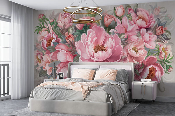 Painting of pink flowers Wall murals Painting of pink flowers