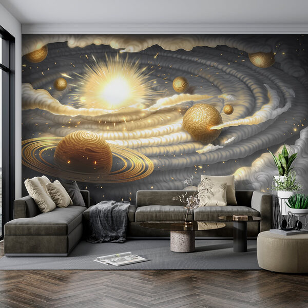 Planet with rings and stars in the sky Wall mural Planet with rings and stars in the sky