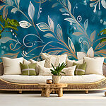 Wall murals Serene floral design on blue backdrop