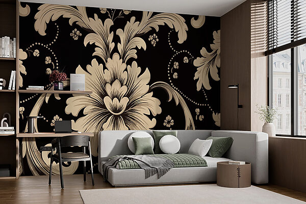Elegant floral design on black background Wall murals Elegant floral design on black background