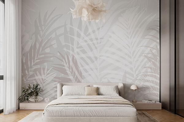 Wall murals White and gray leaves