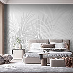 Wall murals Grey and white background with leaves
