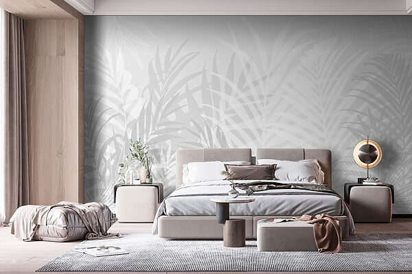 Wall murals Grey and white background with leaves