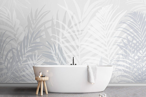 Wall murals Grey and white background with leaves