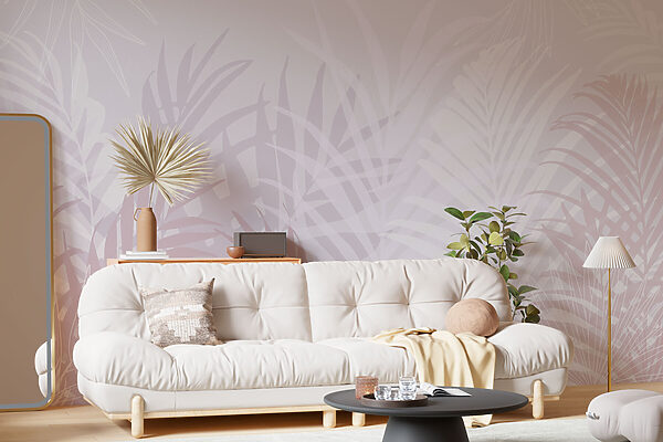 Wall mural White and pink leaves