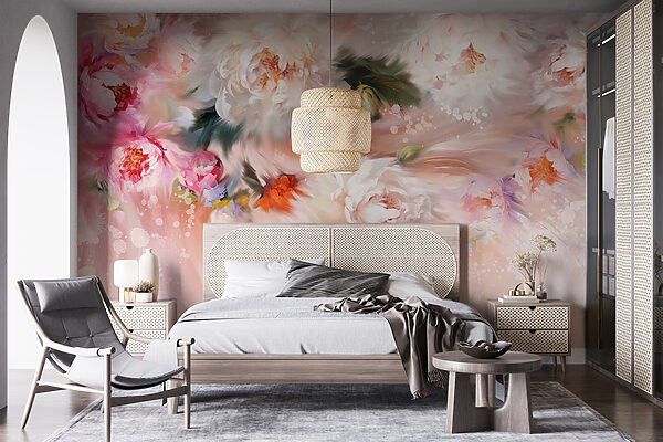 Wall mural Wall mural Painting of flowers on a pink background (SKU: w02021)