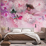 Wall murals Painting of flowers on a pink background
