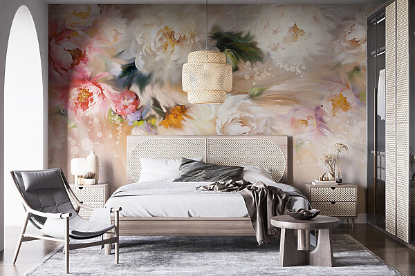 Painting of flowers on a white background Wall murals Painting of flowers on a white background