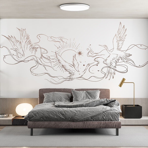 Drawing of birds and sun Wall murals Drawing of birds and sun