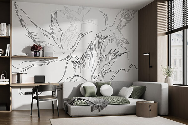 Drawing of birds flying Wall murals Drawing of birds flying